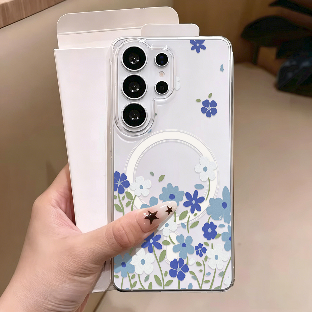 Phone Cases Quality - Blue Flower Magnetic Phone Case For