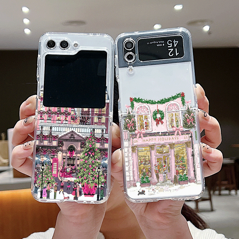 Phone Cases Z Flip 7 - Rural Building Snow Scenery Christmas Clear