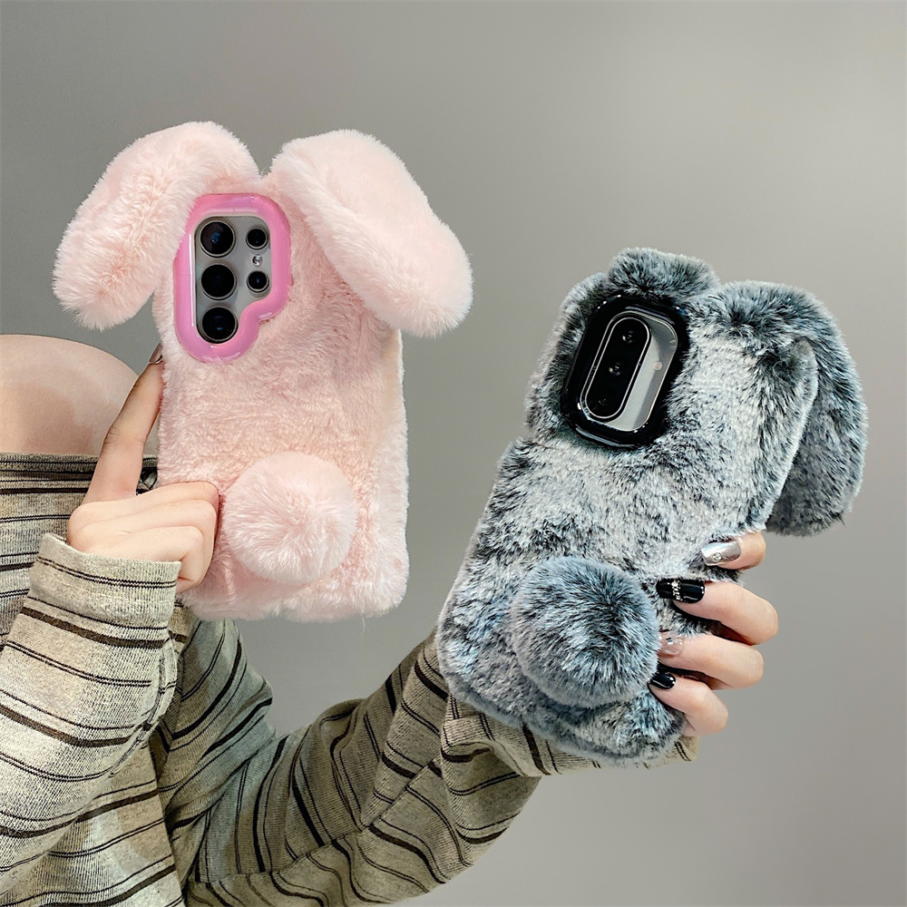 Phone Cases Samsung S23 - Cute Rabbit Ears Fluffy Stand Phone