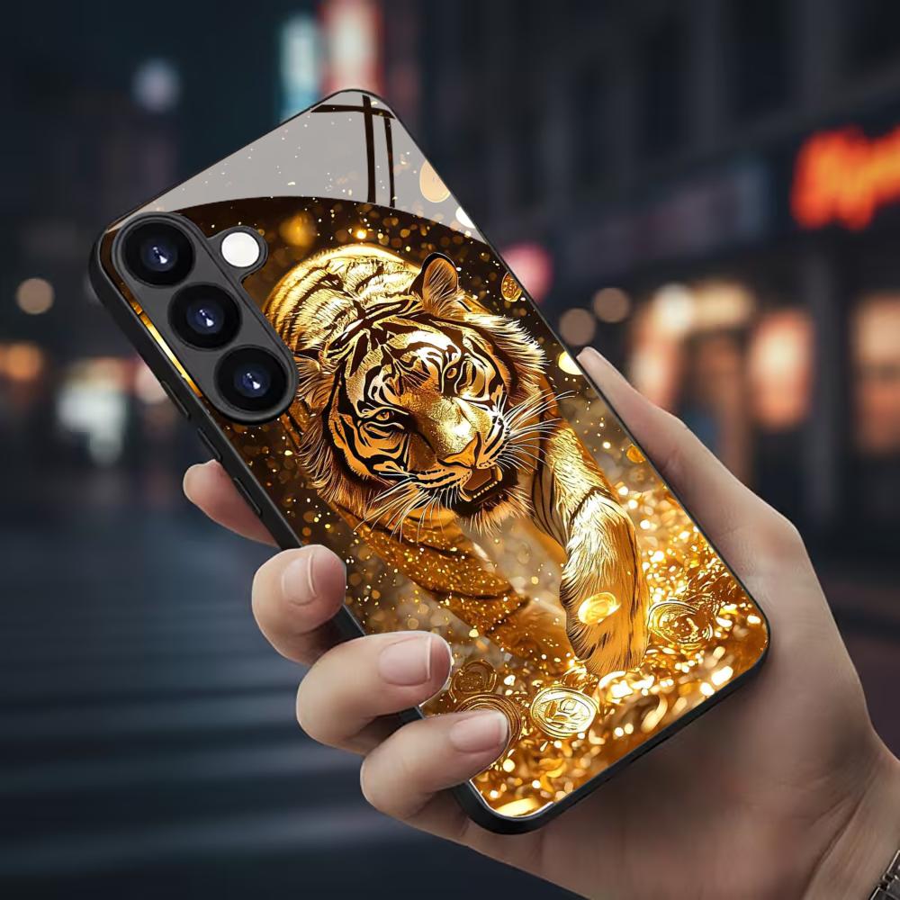 Phone Cases Samsung S25 - Tiger pattern glass Phone Case For