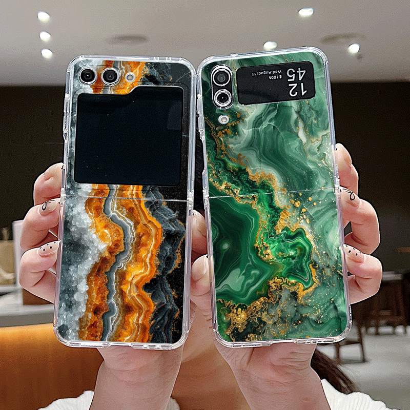 Phone Cases Z Flip 7 - Artistic Colorful Marble Texture Pattern Clear