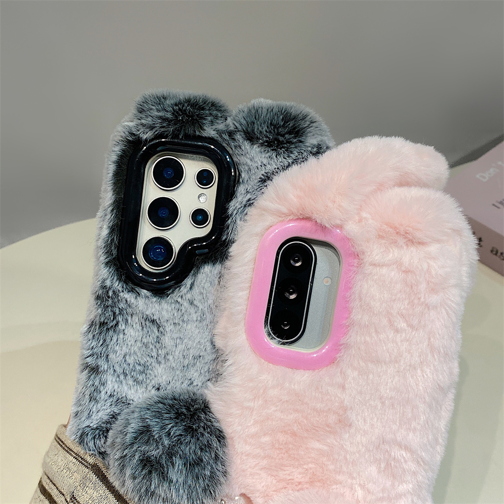 Cute Rabbit Ears Fluffy Stand  - Phone Cases Samsung S23 review and price